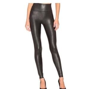 SPANX Black Faux Vegan Leather Skinny Leg Ankle Leggings Sleek Sexy Clubwear, L